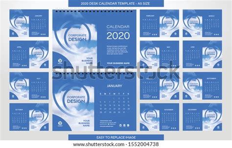 Desk Calendar 2020 Template 12 Months Stock Vector Royalty Free