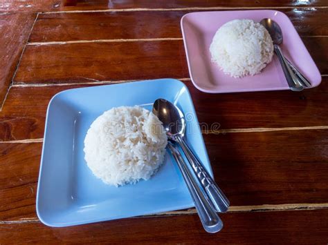 Steamed White Rice In Bowl On Wooden Stock Image Image Of Natural