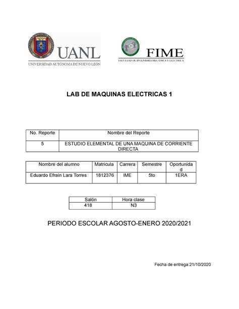 Practica Lab De Maquinas Electricas No Reporte Nombre Del