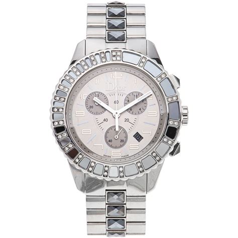 Dior Christal Chronograph Watch With Diamonds In Steel Movement Quartz