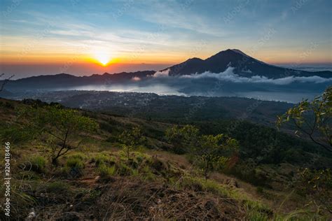 Sunrise from gunung batur with view to gunung agung mountain in bali indonesia Stock Photo ...