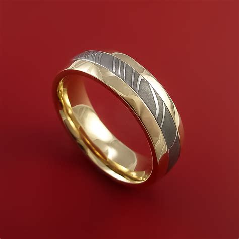 Damascus Steel 14K Yellow Gold Ring Wedding Band Custom Made ...