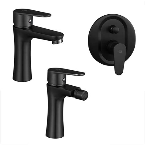 Set Miscelatori Nero Opaco Lavabo Bidet Incasso Doccia Con Deviatore