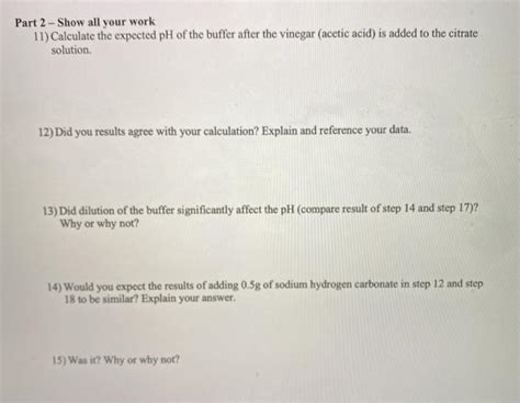 Part 2 - Acetic Acid /Acetate Ion buffer 9. Prepare | Chegg.com