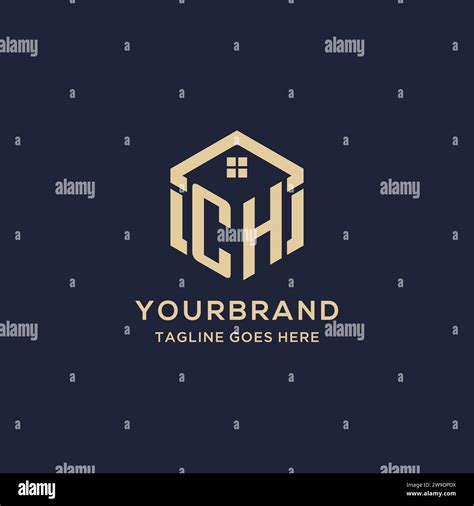 Initials Ch Logo With Abstract Home Roof Hexagon Shape Simple And