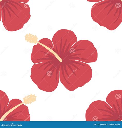 Vector Image Of Red Hibiscus Flowers Seamless Pattern On A Light