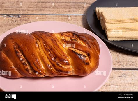 Tasty Fragrant Wicker Bun For Breakfast Bread Made From Wheat Flour