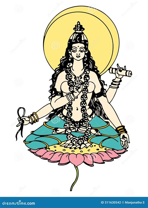 Dibujo De La Diosa Hind Durga O Kali Mata Esquema Editable Ilustraci N