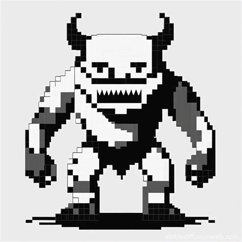 Pixel Art 2D: Black and White Monster | Stable Diffusion Online