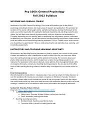 Psy Syllabus Fall Docx Psy General Psychology Fall