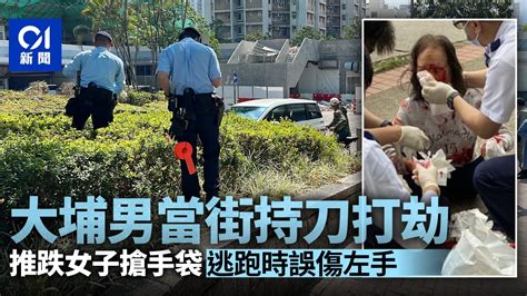 大埔女子街頭遇劫 遭持刀漢推跌搶手袋受傷送院 警拘一男子