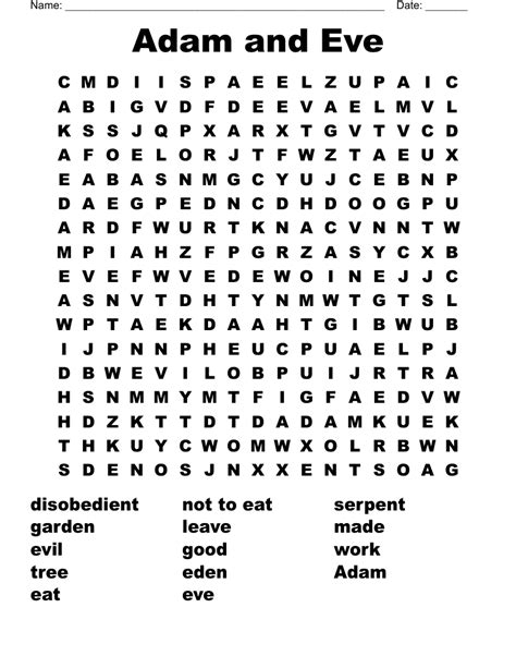 Printable Adam And Eve Word Search Word Search Maker