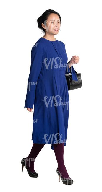 Cut Out Asian Woman In A Blue Dress Walking Vishopper