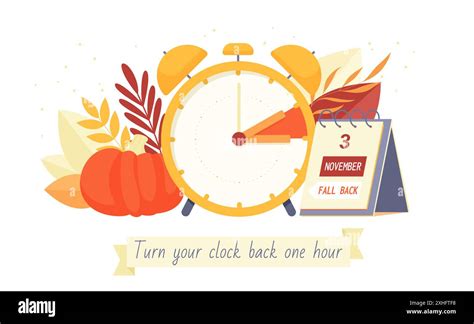 Daylight Saving Time Ends Reminder Banner Design Alarm Clock And