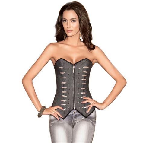 Free Shipping Womens Sexy Boned Lace Up Front And Back Zipper Fashion Corsets 1312 S 2xl In