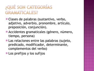 Las categorías gramaticales PPT Descarga Gratuita