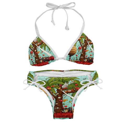 Coconut Jujube Tree Eid Cannon Swim Suit Bikini Sets With Detachable