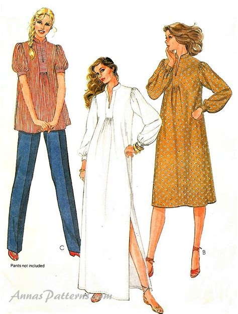 Maternity Top Dress Sewing Pattern Vintage Tunic Knee Ankle Length