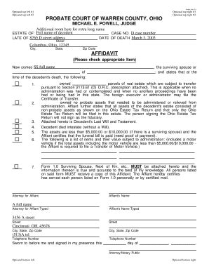 Fillable Online Affidavit Affidavit Probate Court Of Warren County