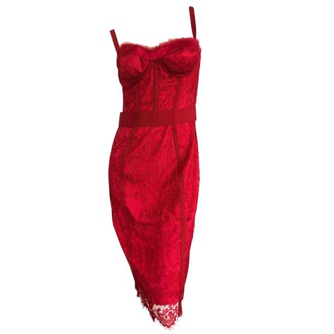 Dolce And Gabbana Vintage Red Lace Corset Cocktail Dress For Sale At