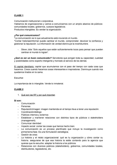 Apuntes Introducción a las RRPP CLASE 1 Comunicación institucional o