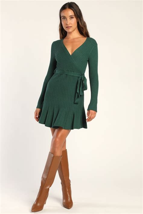 Emerald Green Dress Sweater Dress Skater Sweater Dress Lulus