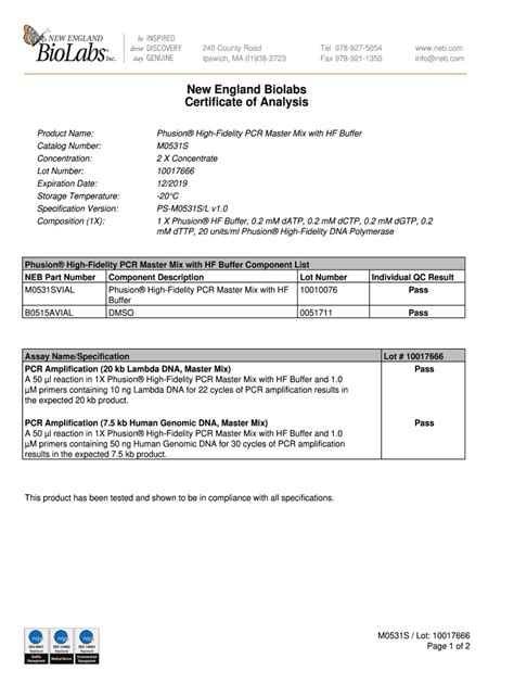 Fillable Online Phusion High Fidelity PCR Master Mix With HF Buffer Fax