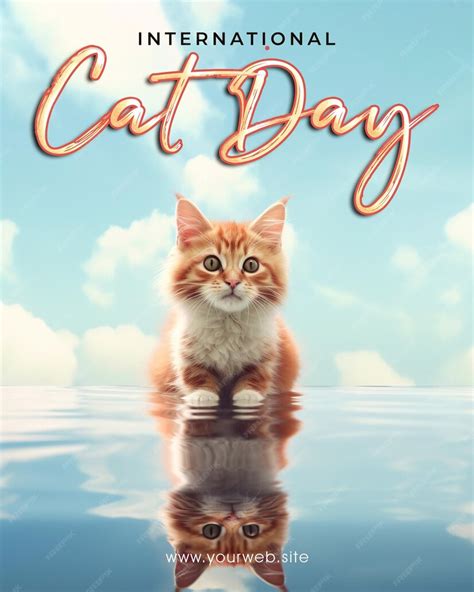 Premium Psd Happy International Cat Day Poster With Cute Cat Background