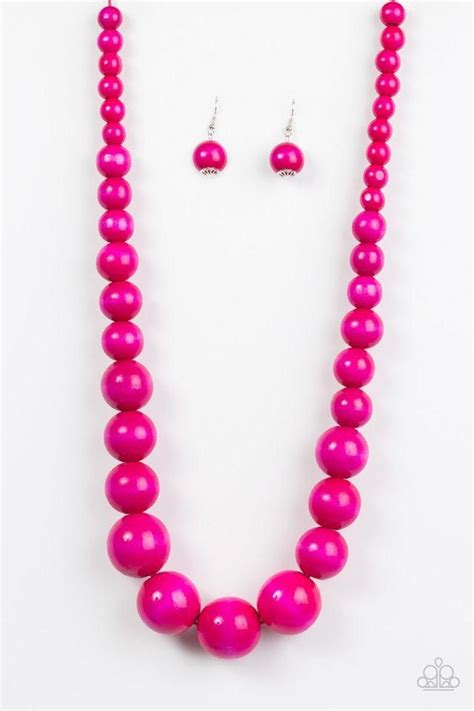 Paparazzi Effortlessly Everglades Pink Wooden Bead Necklace Earring