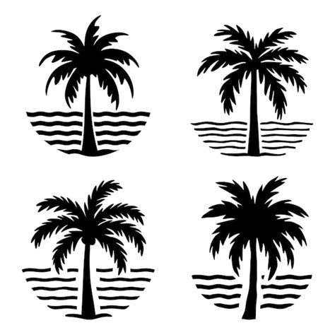 Premium Vector Sea Palm Tree Silhouette Set Black Color Vector