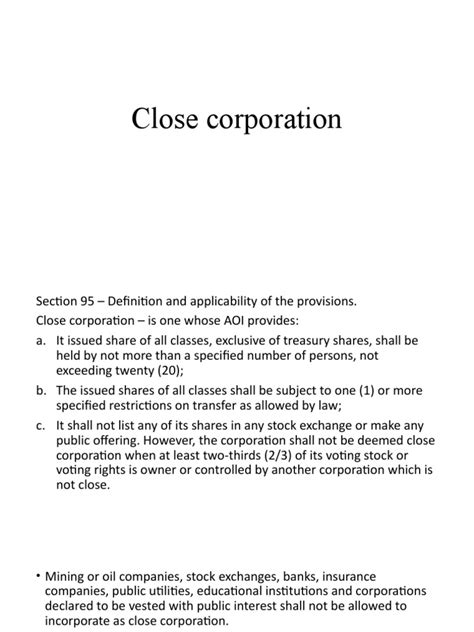 Close Corporation | PDF | Corporations | Board Of Directors