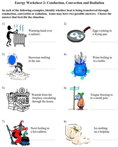 Energy Worksheet 2 Conduction Convection And Radiation For Each Of