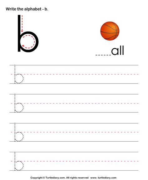 Lowercase Alphabet Writing Practice B Turtle Diary Worksheet