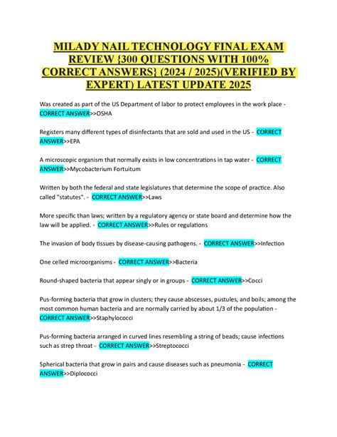 MILADY NAIL TECHNOLOGY FINAL EXAM REVIEW {300 QUESTIONS WITH 100%