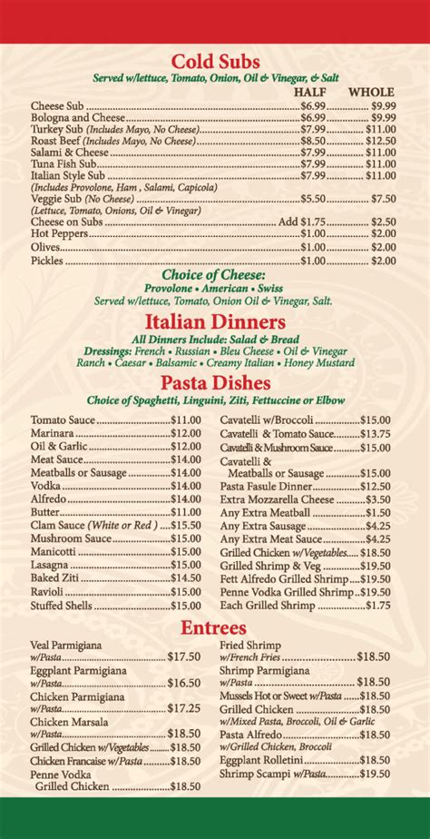 Menu - Tony's Pizzeria & Restaurant