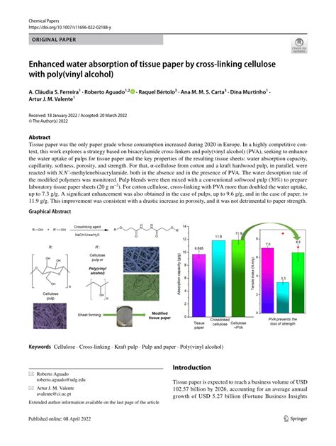 Pdf Enhanced Water Absorption Of Tissue Paper By Cross Linking