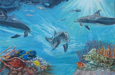 Underwater Scene With Sea Turtle Painting by Diann Baggett