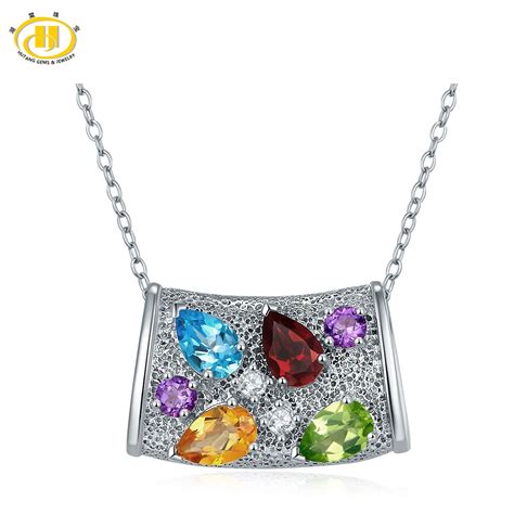 Hutang Natural Multi Color Gemstone Pendant Solid 925 Sterling Silver