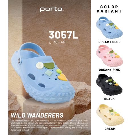 Jual PORTO 3057L Sandal Crocs Wanita Sendal Jibbits Lucu Terbaru