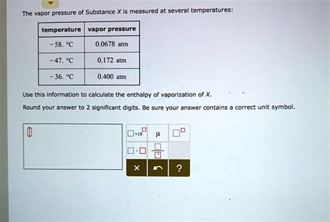 Solved The Vapor Pressure Of Substance X Is Measured At Several