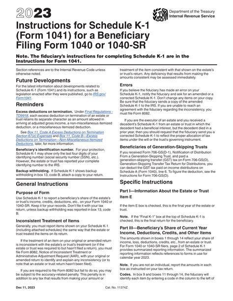 Download Instructions For Irs Form 1041 Schedule K 1 Beneficiary S Share Of Income Deductions