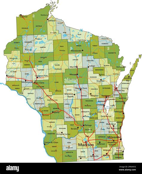 Highly Detailed Editable Political Map With Separated Layers Wisconsin