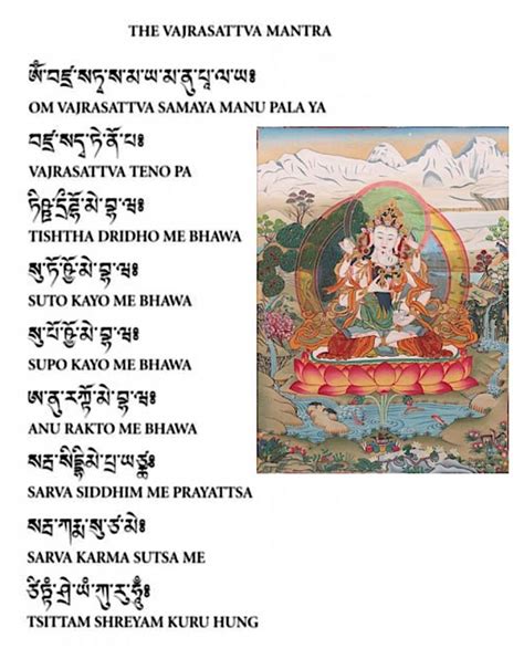 Vajrasattva Image And Mantra In Sanskrit Vajrayana Buddhism