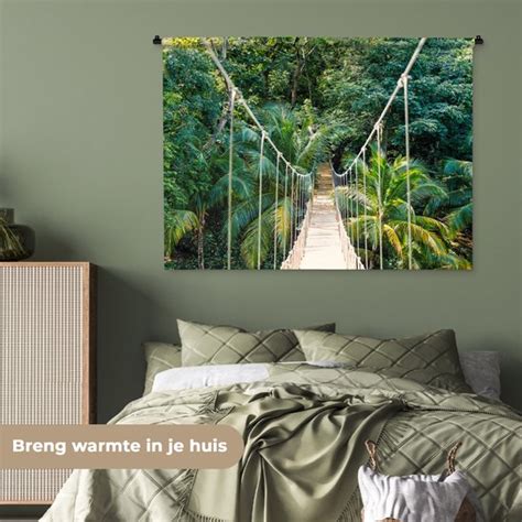 Wandkleed Wanddoek Jungle Palmboom Brug Natuur Planten