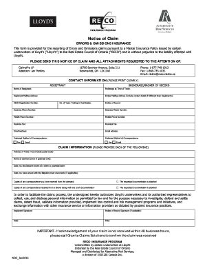 Fillable Online Reco On RECO EO Claim Form01062015FINAL Fax Email Print