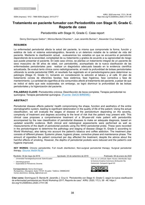 Pdf Tratamiento En Paciente Fumador Con Periodontitis Con Stage Iii