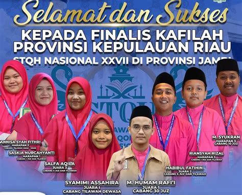 8 Kafilah Raih Juara Kepri Peringkat 4 Di Ajang STQH Nasional Tahun