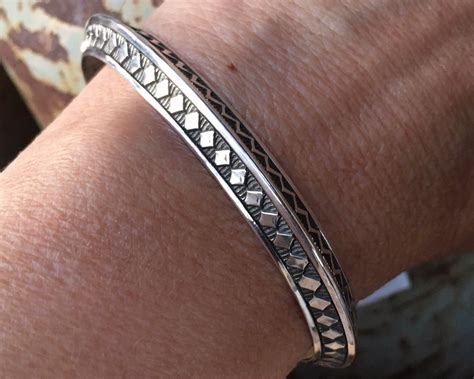 G Signed Navajo Sterling Silver Stacking Bracelet For Women Native