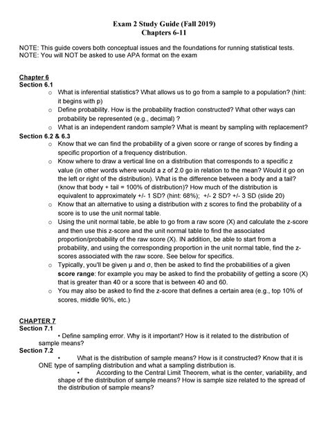 Exam2 Study Guide S21 Summary Stat Method In Psy Exam 2 Study Guide