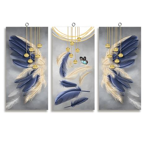 Jual Hiasan Dinding Bunga Bulu Art Feather Blue And Gold X Cm